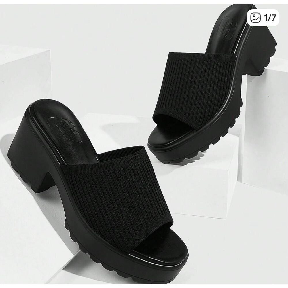 Cuccoo Black Platform Women's Chunky Block Heel Sandals Y2K Size 8 Grunge Goth